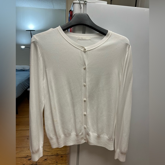 OAK + FORT - WHITE LIGHTWEIGHT KNIT CARDIGAN (Size: M) - Picture 6 of 12